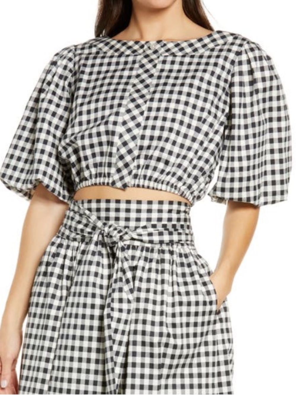 TORY BURCH Women’s Size S Black & White Gingham Button Front Cropped Blouse